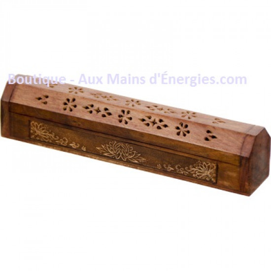 Wood incens store box - Etched Lotus
